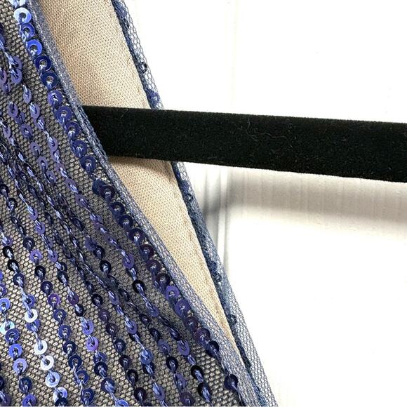 René Ruiz Sequin Dress, Knee Length, Navy Blue, Taupe Lining, V Neck, Size 4 - Picture 4 of 14